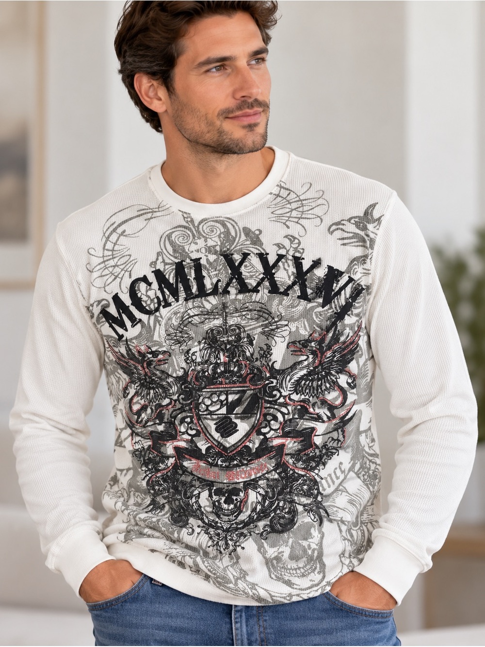 Vintage Mecca USA Y2K Gothic Eagle Thermal Shirt XL